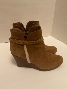 UGG Alexandra Women’s Chestnut Brown Suede Wedge Ankle Boots 9